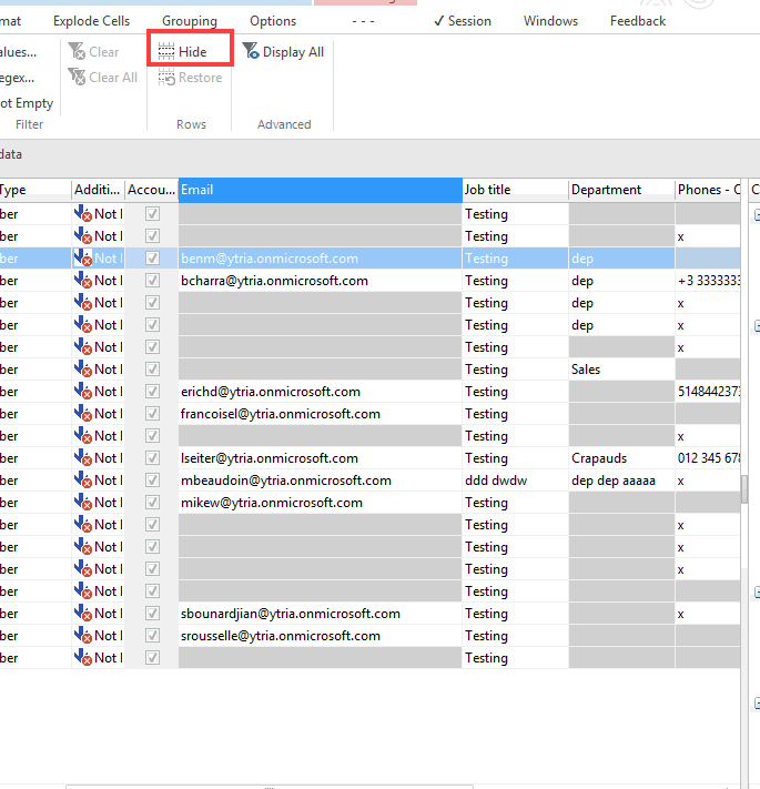 The HideSelectedRows function does just that, it hides rows that you've selected in the grid