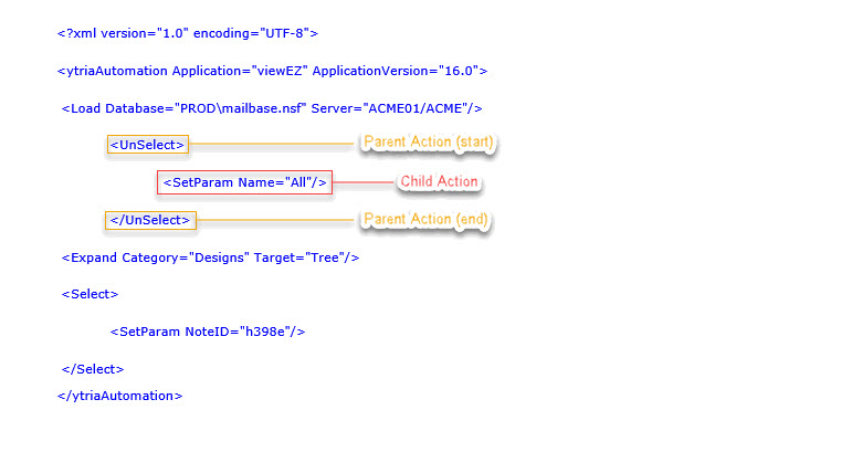 In the structure of a script, the outer Action is a 'Parent' Action and the inner Actions are 'Child' Actions