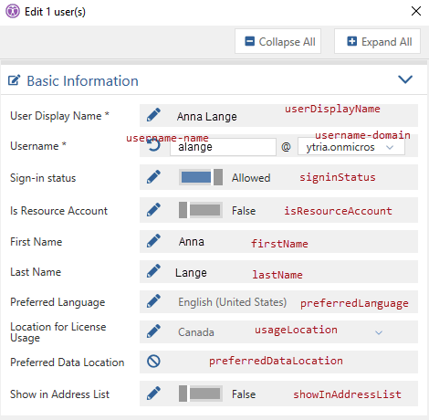 Edit user basic information